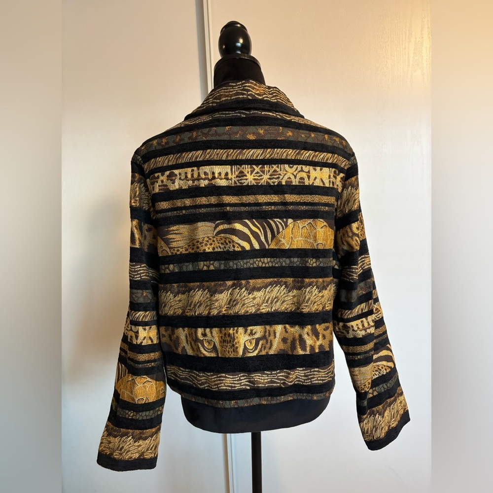 VTG Painted Pony Jacket Sz L Tapestry Animal Southwestern Print Cropped Cheetah - Picture 3 of 10